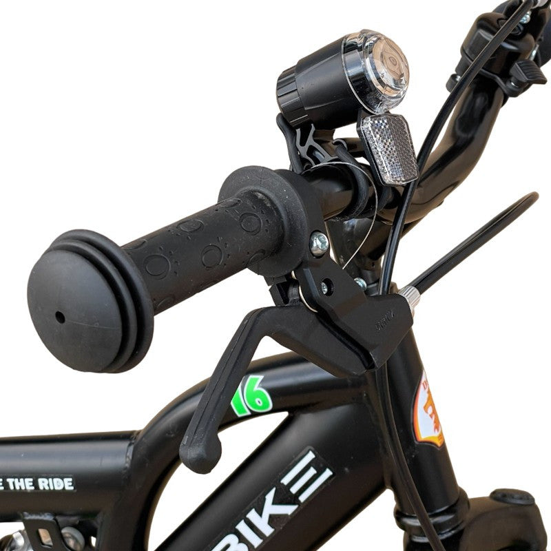 Bicicleta MTB 16 inch suspensii aparatoare lant sistem franare V-Brake negru verde