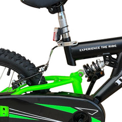 Bicicleta MTB 16 inch suspensii aparatoare lant sistem franare V-Brake negru verde