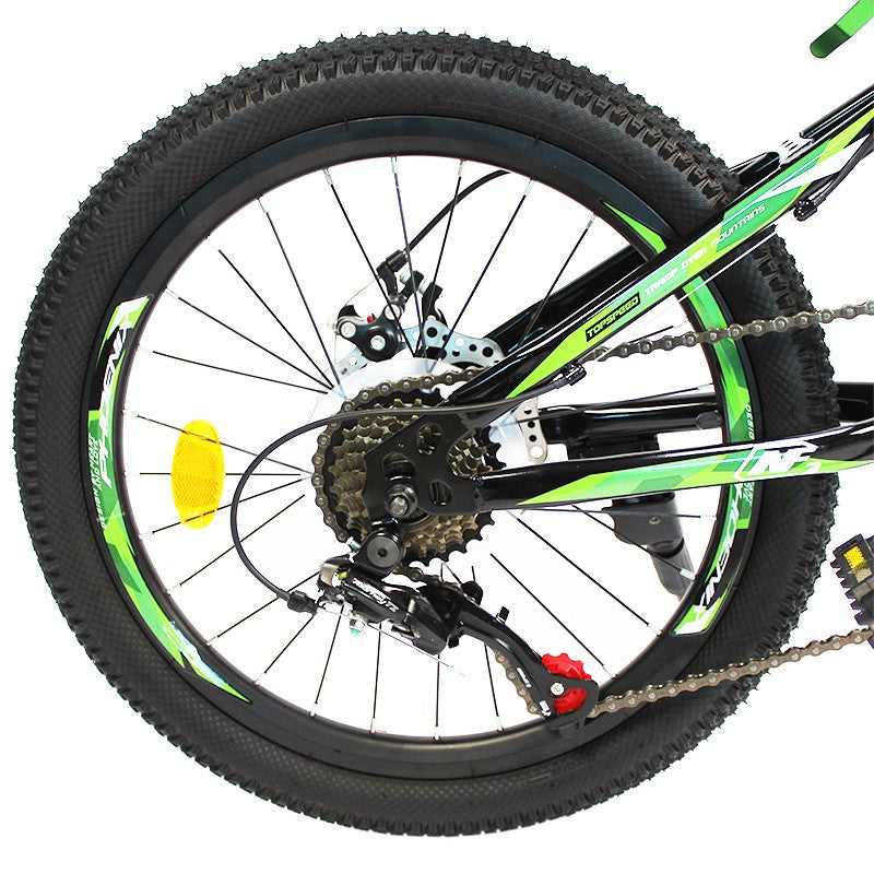 Bicicleta mtb roti 20 inch 7 viteze schimbator shimano jante aluminiu verde