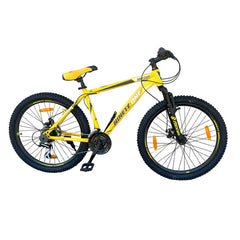 Bicicleta ninety one viper 26 inch frane pe disc schimbator shimano 21 de viteze suspensie fata cadru otel galbena