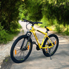 Bicicleta ninety one viper 26 inch frane pe disc schimbator shimano 21 de viteze suspensie fata cadru otel galbena