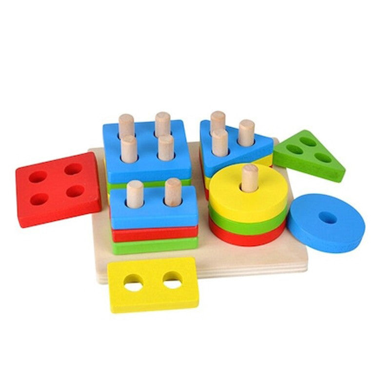 Blocuri din lemn forme Geometrice 4 coloane Multicolor