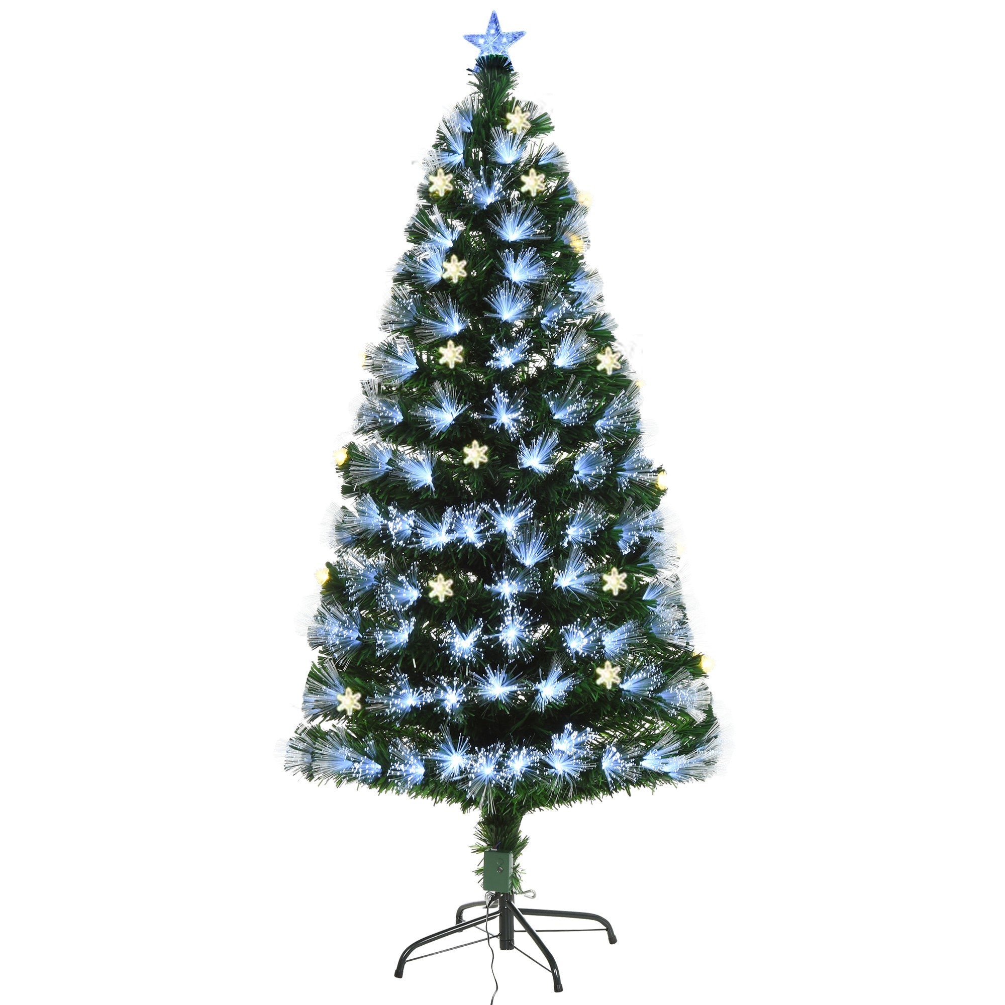 Brad artificial cu fibra optica si Fulgi de Zapada LED 180 cm varf Stea