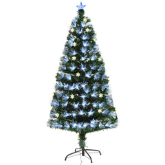 Brad artificial cu fibra optica si Fulgi de Zapada LED 180 cm varf Stea