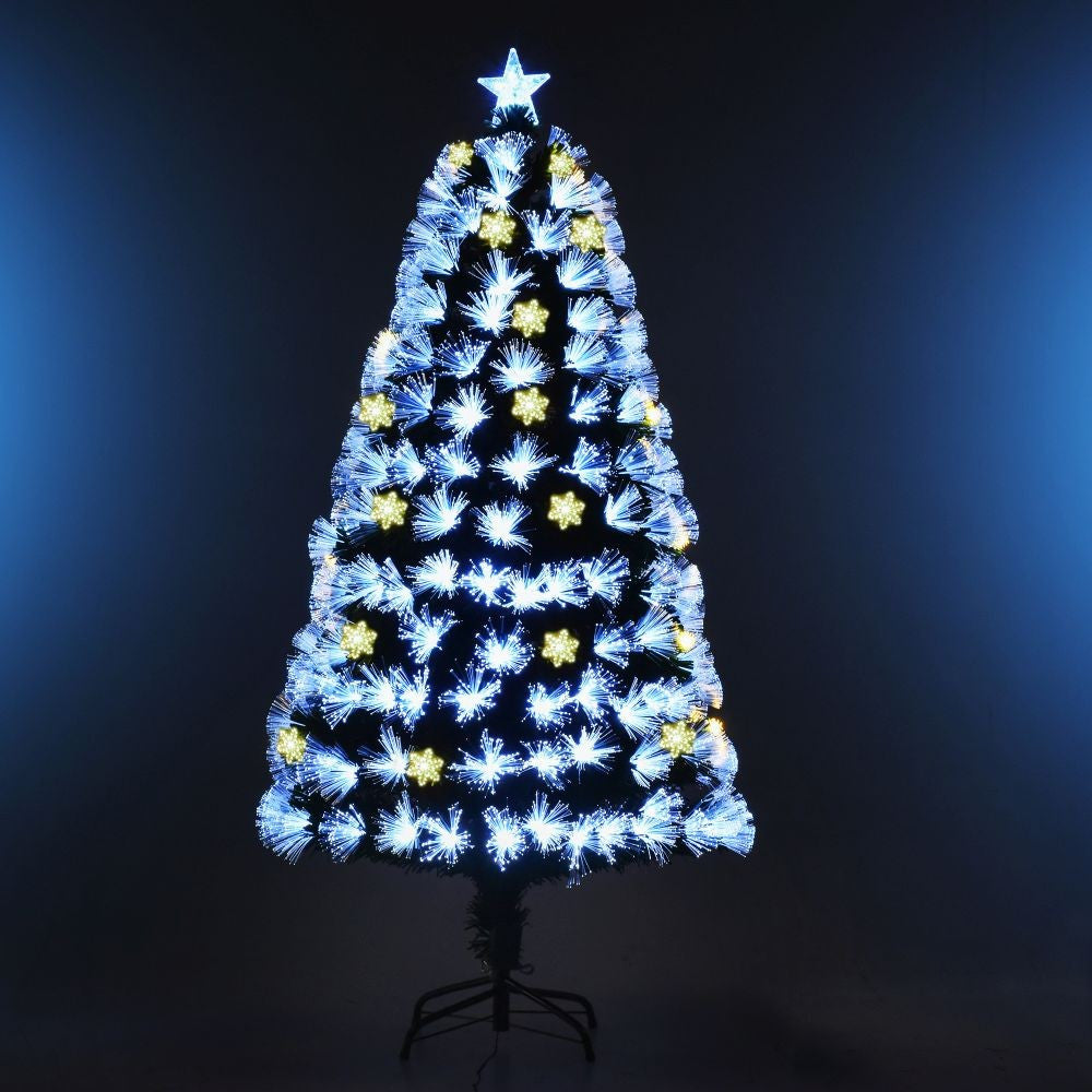 Brad artificial cu fibra optica si Fulgi de Zapada LED 180 cm varf Stea