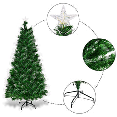 Brad artificial de Craciun Iluminat cu fibra optica si Stea cu LED 180 cm cu suport metalic