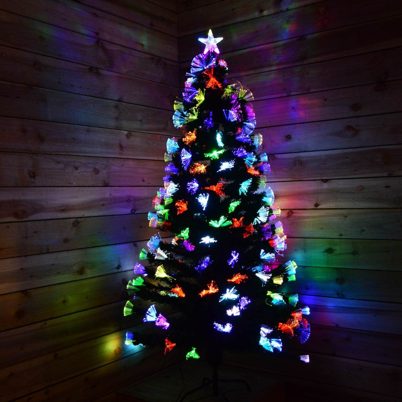 Brad artificial de Craciun Iluminat cu fibra optica si Stea cu LED 180 cm cu suport metalic