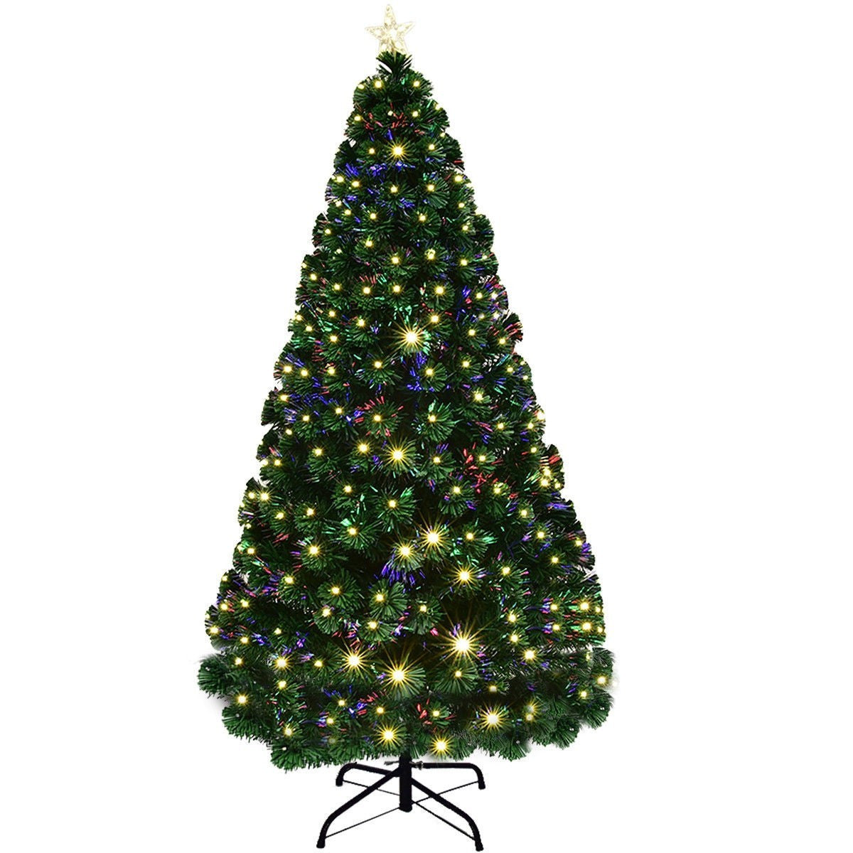 Brad de Craciun artificial iluminat cu fibra optica si Led-uri multicolor 210 cm