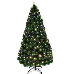 Brad de Craciun artificial iluminat cu fibra optica si Led-uri multicolor 210 cm