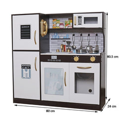 Bucatarie din lemn pentru copii masina de spalat vase frigider cuptor aragaz accesorii incluse 80.5-80-24 cm