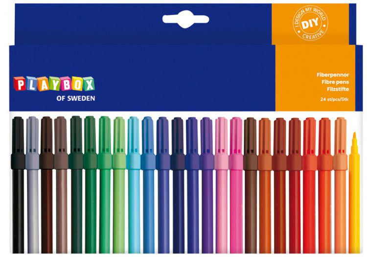 Carioci Colorate cu varful subtire Set 24 bucati Playbox