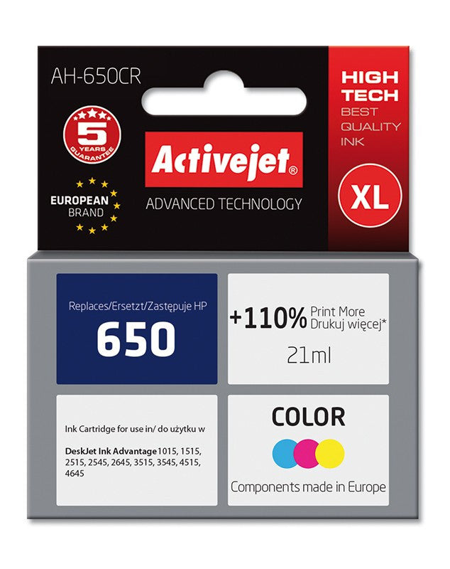 Cartus compatibil ac-hp 650 color pentru hp cz102ae premium activejet garantie 5 ani