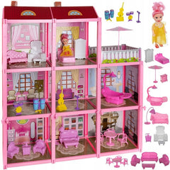 Casa pentru Papusi 3 Nivele 8 Camere cu Mobilier si Papusa