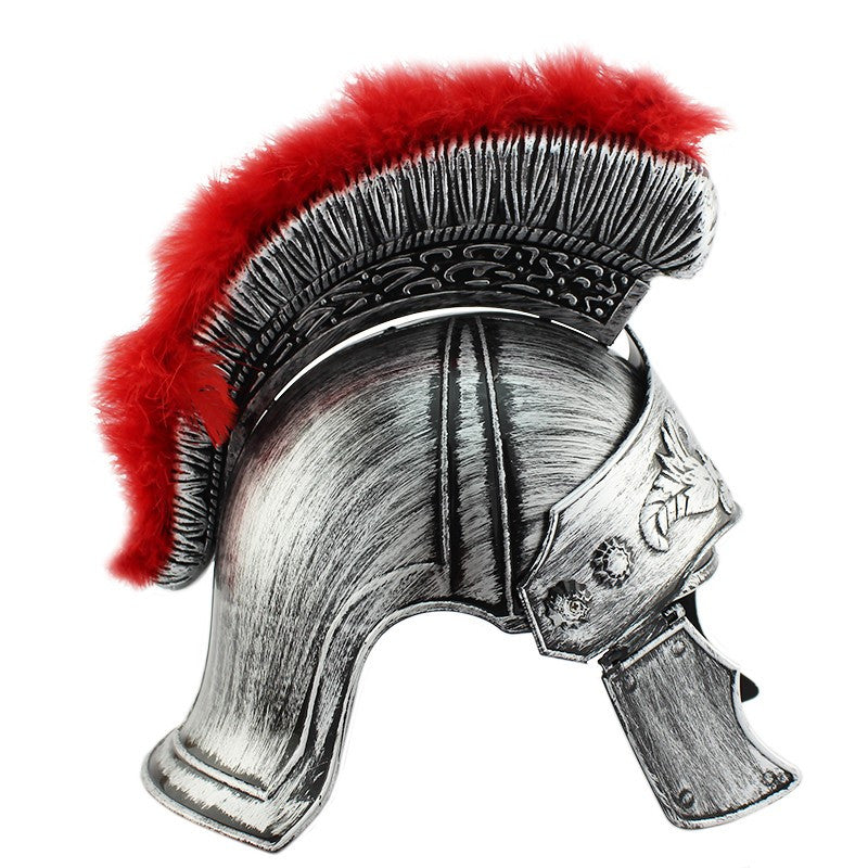 Casca soldat roman coif argintiu gladiator pene rosii marime universala