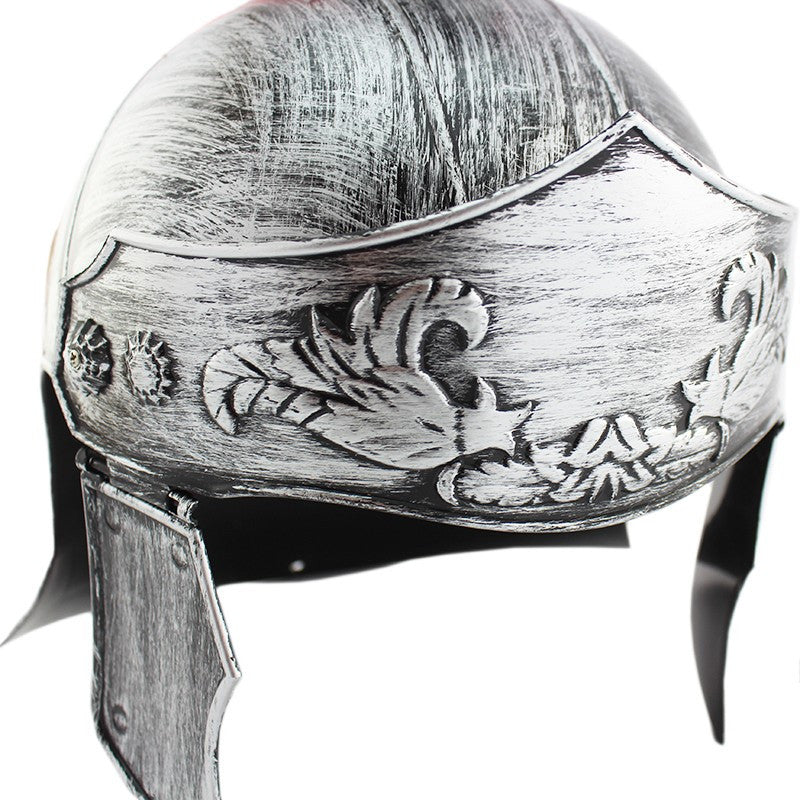 Casca soldat roman coif argintiu gladiator pene rosii marime universala