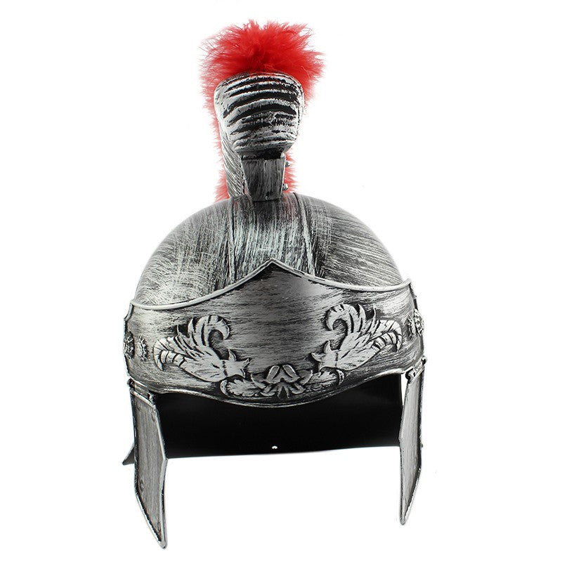 Casca soldat roman coif argintiu gladiator pene rosii marime universala