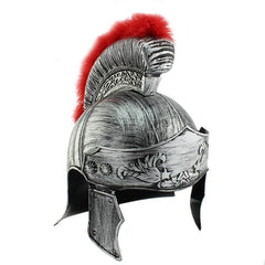 Casca soldat roman coif argintiu gladiator pene rosii marime universala