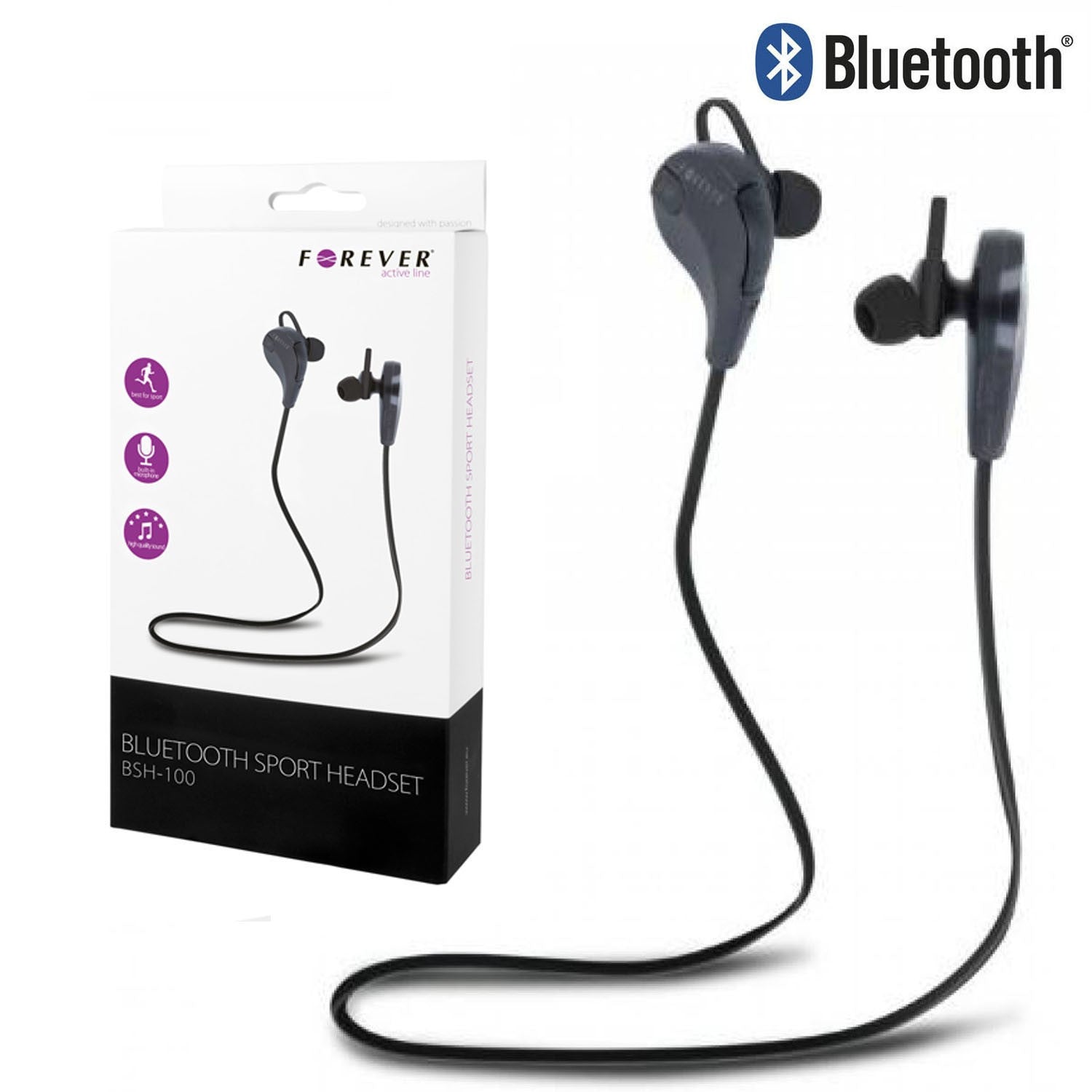 Casti cu microfon in-ear Bluetooth 3.0 Forever Bsh culoare negru