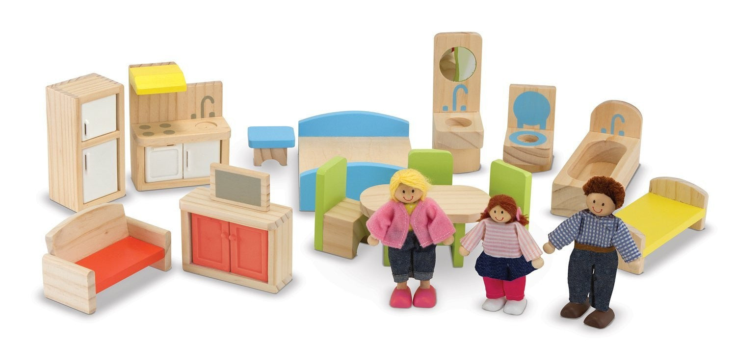 Casuta de papusi din lemn mobilata Melissa and Doug