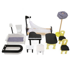 Casuta din lemn pentru papusi dimensiuni mari 121x80x41 cm 3 nivele 12 piese mobilier incluse