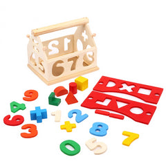 Casuta educativa cu sortator cifre si forme geometrice lemn 13x11x11 cm