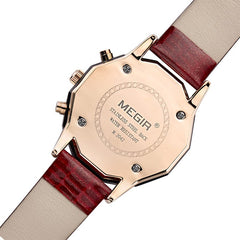 Ceas dama Quartz Multifunctional piele rosu Cronograf Megir