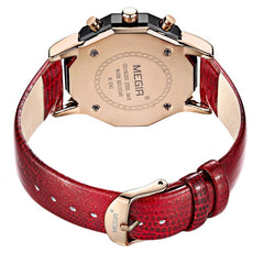 Ceas dama Quartz Multifunctional piele rosu Cronograf Megir