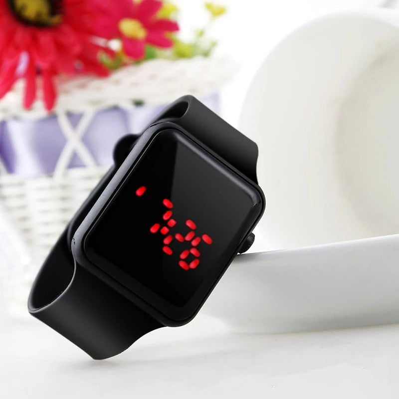 Ceas de mana cu led afisaj ora 12/24 curea din silicon unise- negru