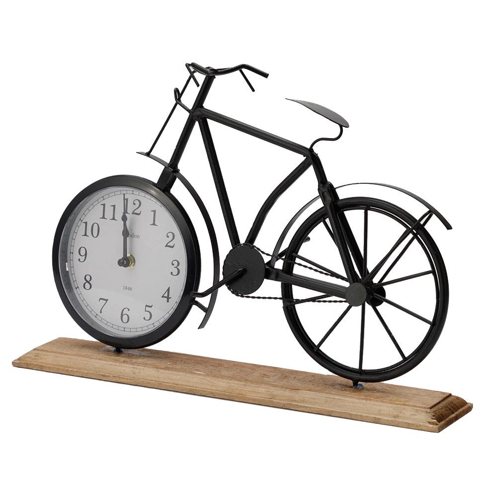 Ceas de masa metalic forma bicicleta suport de lemn dimensiune 42-7.5-28.5 cm