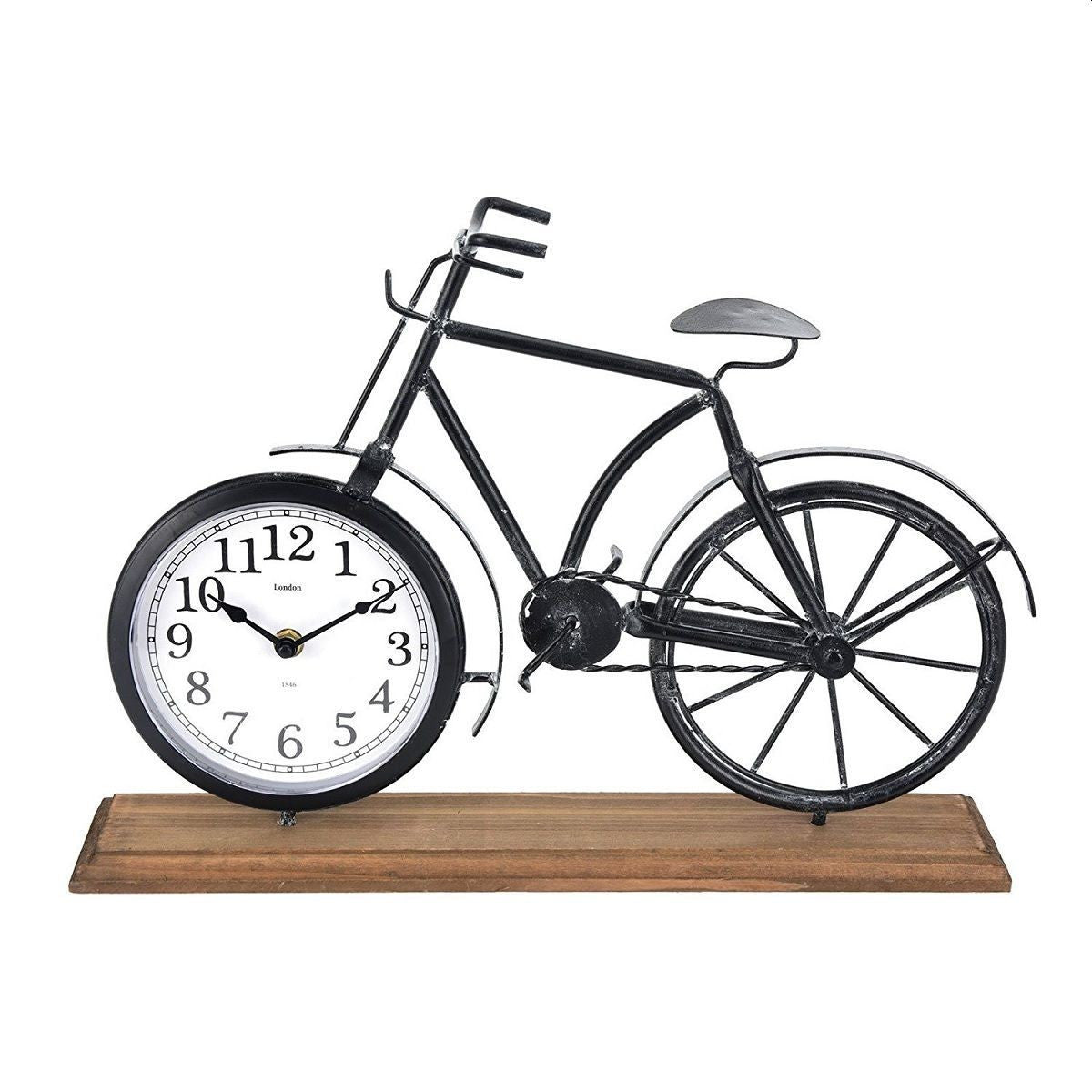 Ceas de masa metalic forma bicicleta suport de lemn dimensiune 42-7.5-28.5 cm