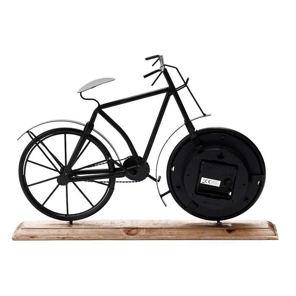 Ceas de masa metalic forma bicicleta suport de lemn dimensiune 42-7.5-28.5 cm