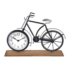 Ceas de masa metalic forma bicicleta suport de lemn dimensiune 42-7.5-28.5 cm