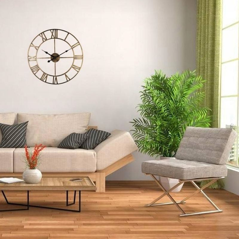 Ceas de perete diametru 57 cm cifre romane quartz design clasic auriu