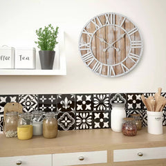 Ceas de perete stil industrial 60 cm analog cifre romane mari lemn