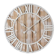 Ceas de perete stil industrial 60 cm analog cifre romane mari lemn