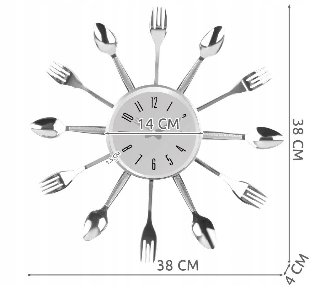 Ceas de perete tacamuri argintii efect 3d diametru ceas 14 cm dimensiuni 38-38-4 cm