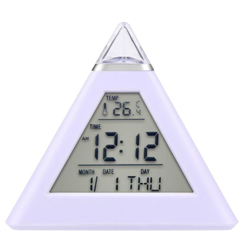 Ceas digital cu alarma forma piramida led multicolor 8 melodii temperatura ora si data