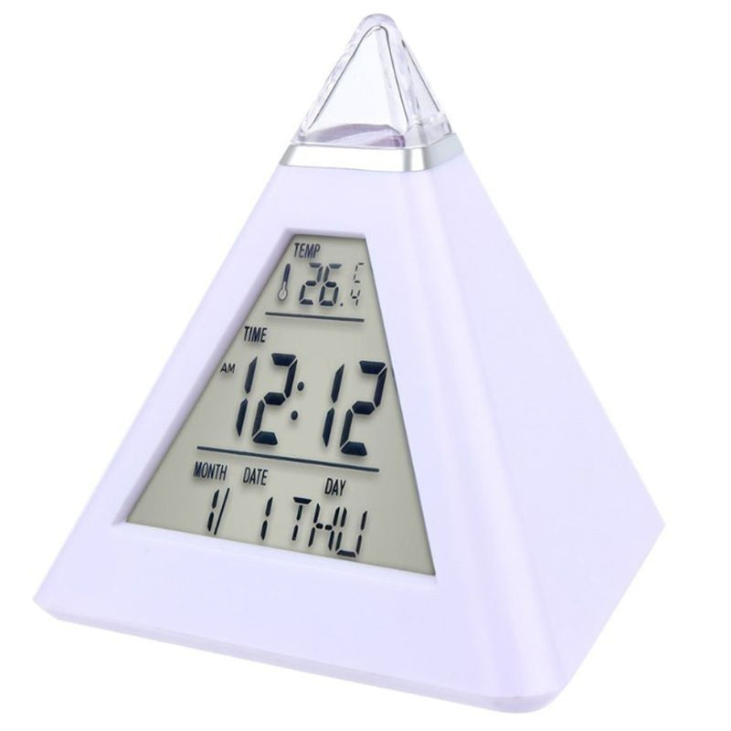Ceas digital cu alarma forma piramida led multicolor 8 melodii temperatura ora si data