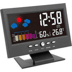 Ceas digital cu termometru si higrometru control vocal statie meteo alarma snooze senzor de sunet ecran lcd