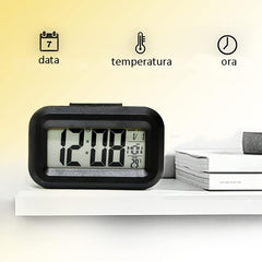 Ceas digital multifunctional afisaj ora data temperatura alarma snooze iluminare nocturna negru