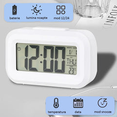 Ceas digital multifunctional led ora data temperatura alarma lumina fundal snooze alb