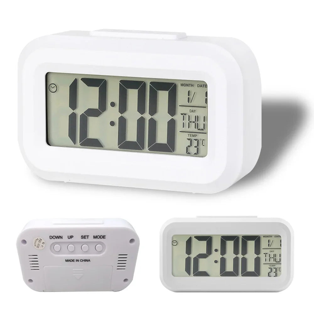 Ceas digital multifunctional led ora data temperatura alarma lumina fundal snooze alb