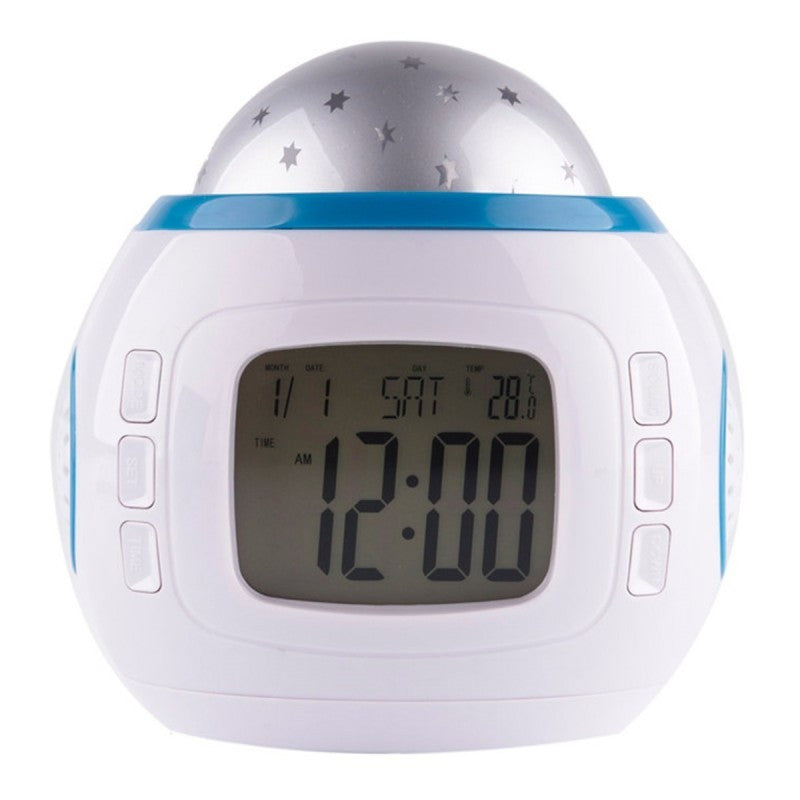 Ceas led desteptator proiector stele calendar termometru 10 melodii alb