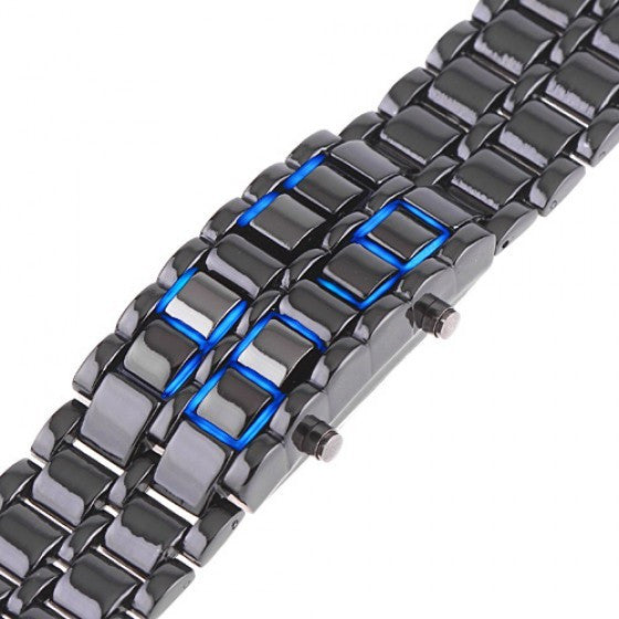 Ceas Led Lava Iron Samurai pentru barbati model gri inchis - afisaj albastru
