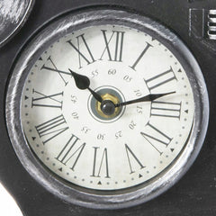 Ceas metal retro forma camera video cu trepied si 2 role film dimensiune 30-29-53 cm