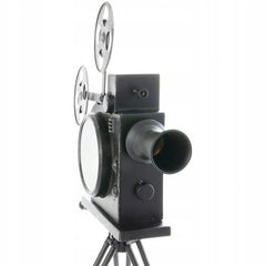 Ceas metal retro forma camera video cu trepied si 2 role film dimensiune 30-29-53 cm