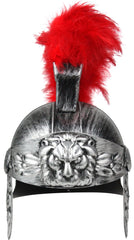 Coif soldat roman accesorizat cu pene rosii argintiu marime universala