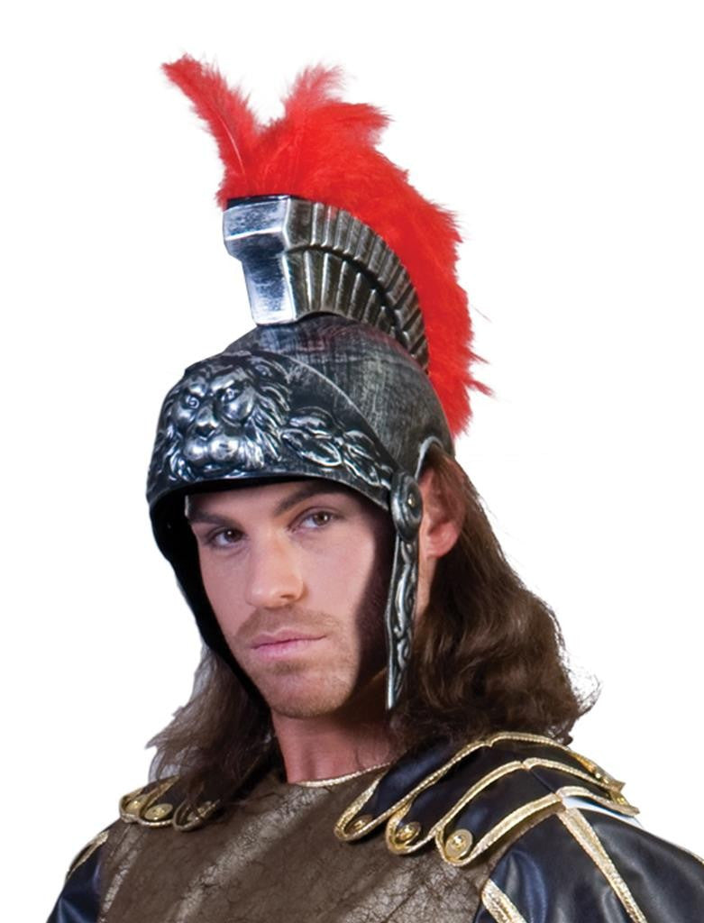 Coif soldat roman accesorizat cu pene rosii argintiu marime universala