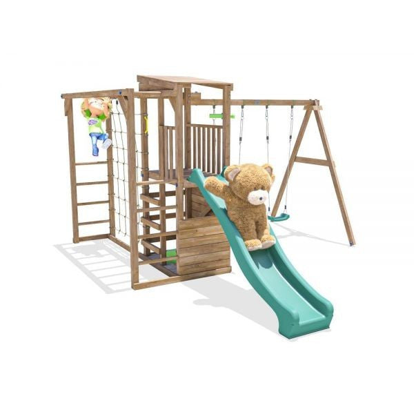 Complex de joaca ChallengeFort cu 2 leagane si monkeybar tobogan verde Dunster House