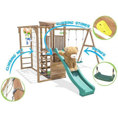 Complex de joaca ChallengeFort cu 2 leagane si monkeybar tobogan verde Dunster House